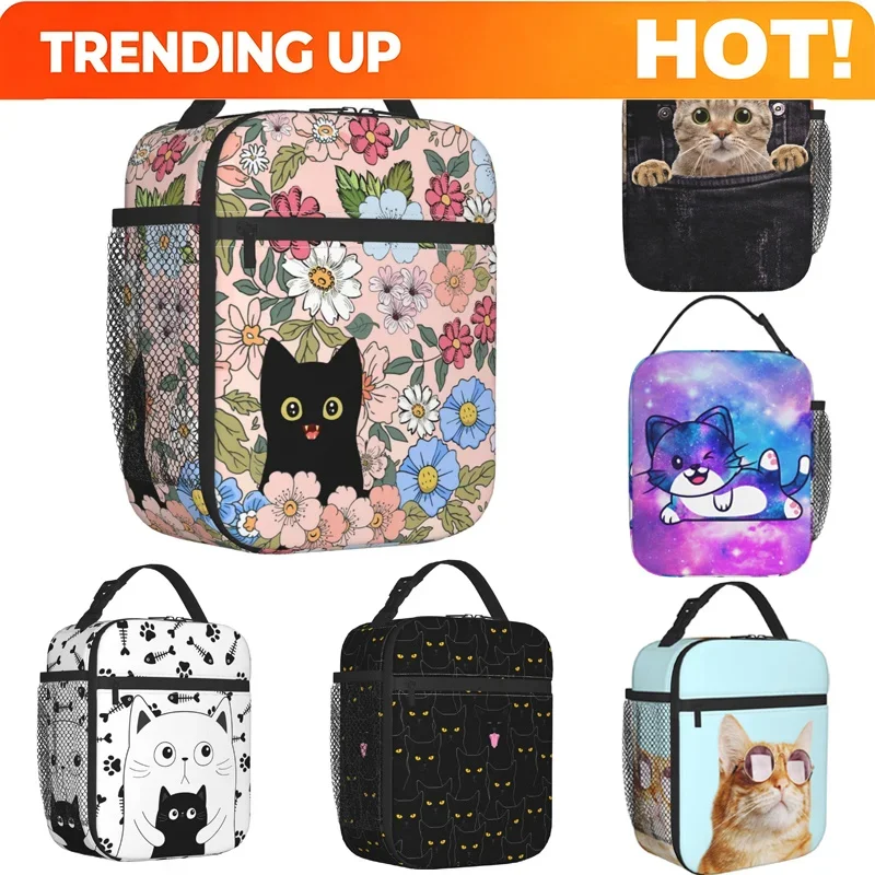 School Backpack Teen - Custom Bag Custom Black Cat Lunch